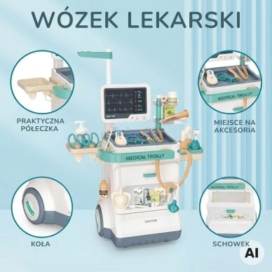WOOPIE Gydytojo vežimėlis Rinkinys Mažasis daktaras EKG Garsas Šviesa Reguliuojamas 26 el. 1
