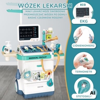 WOOPIE Gydytojo vežimėlis Rinkinys Mažasis daktaras EKG Garsas Šviesa Reguliuojamas 26 el. 2 WOOPIE Gydytojo vežimėlis Rinkinys Mažasis daktaras EKG Garsas Šviesa Reguliuojamas 26 el. 2