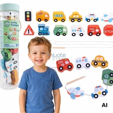 WOOPIE GREEN Medinė vėrimo dėlionė Transportas 13 el. WOOPIE GREEN Medinė vėrimo dėlionė Transportas 13 el.
