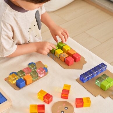 VIGA sensorinės medinės kaladėlės spalvotos skaidrios Montessori 108 vnt. 1