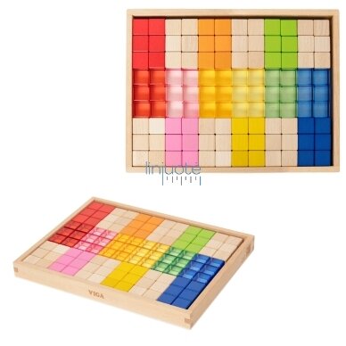 VIGA sensorinės medinės kaladėlės spalvotos skaidrios Montessori 108 vnt. 14