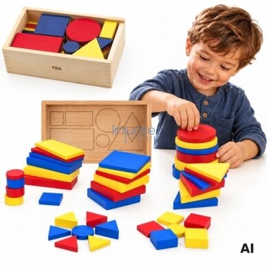 Medinės Dienes kaladėlės Geometrinės figūros Viga Toys Montessori Medinės Dienes kaladėlės Geometrinės figūros Viga Toys Montessori
