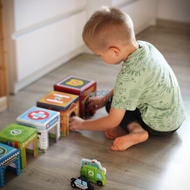 WOOPIE GREEN Dėlionė Rūšiuoklis Kaladėlės Miestas Transporto priemonės dėžutėse + Figūrėlės 10 el. 9