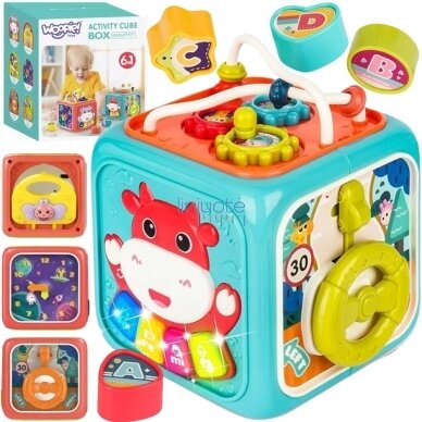 WOOPIE BABY Interaktyvus sensorinis edukacinis Montessori kubas, rūšiuoklis 6in1