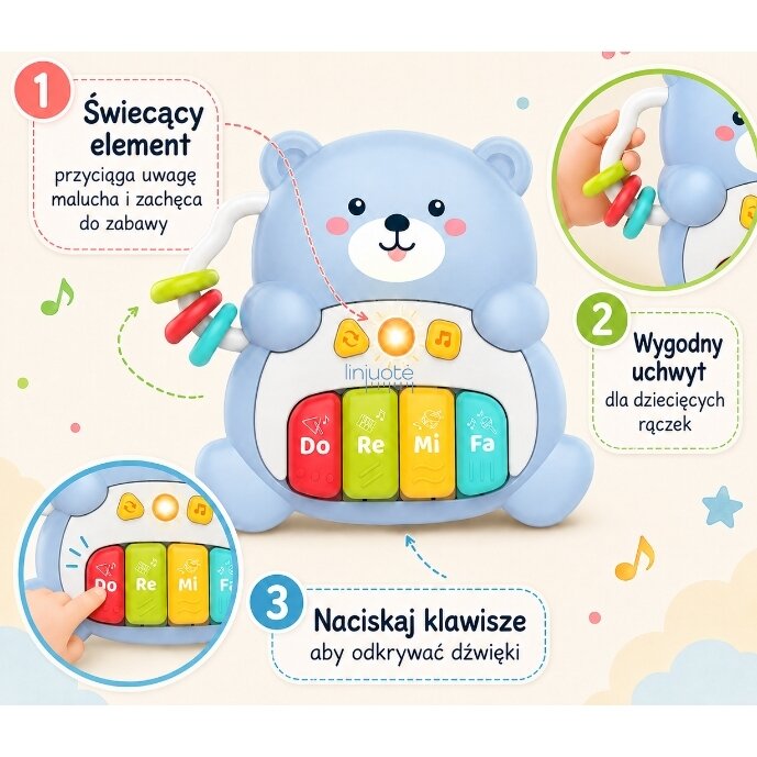WOOPIE BABY Interaktyvus pianinas Muzikinis meškiukas 1 el. 2