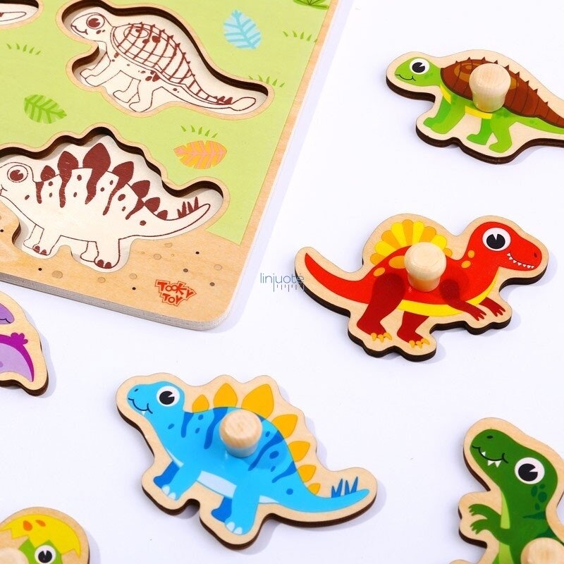 TOOKY TOY Medinės Montessori dėlionės Dinozaurai Formos 5