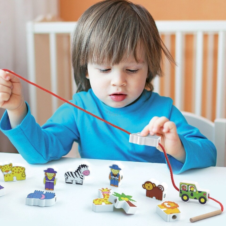 VIGA Medinė pervėrimo dėlionė, Ūkio kaladėlės vėrimui Montessori 1