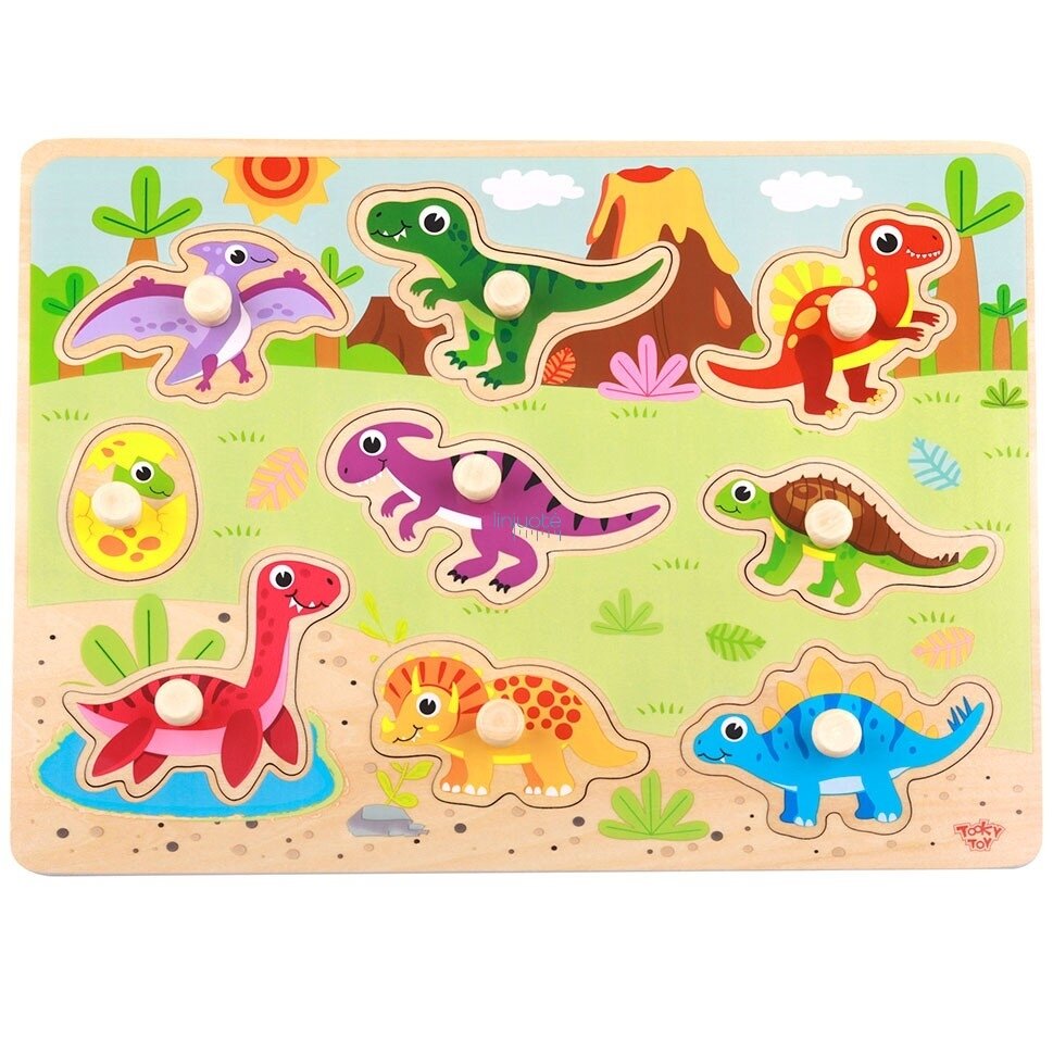TOOKY TOY Medinės Montessori dėlionės Dinozaurai Formos 7 TOOKY TOY Medinės Montessori dėlionės Dinozaurai Formos 7