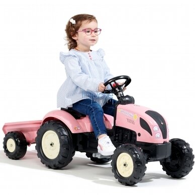 FALK TRAKTORIUS ROŽINĖS SPALVOS SU PEDALAIS + PRIEKABA, 2056L 2 FALK TRAKTORIUS ROŽINĖS SPALVOS SU PEDALAIS + PRIEKABA, 2056L 2