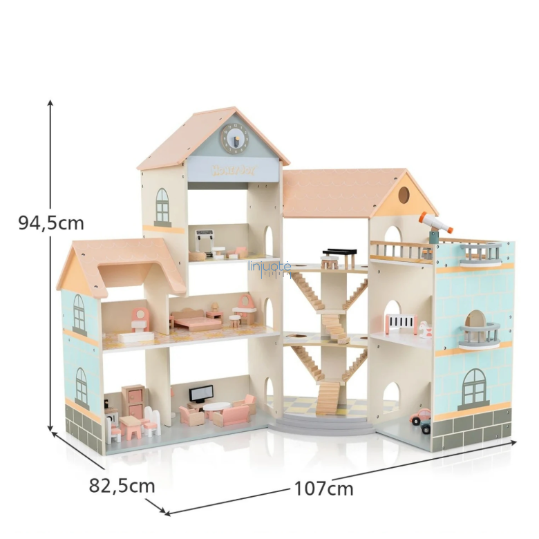 Medinis kampinis lėlių namelis su aksesuarais, DSG12082 2