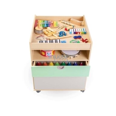 Mobilioji spintelė su stalčiais ir muzikos instrumentais. Cubo kolekcija