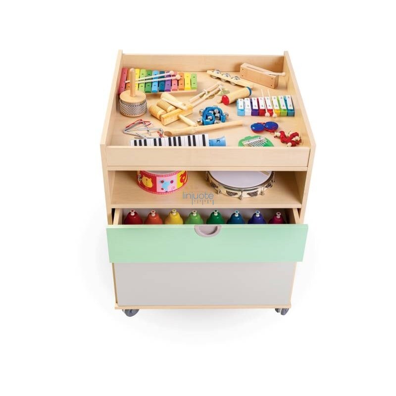 Mobilioji spintelė su stalčiais ir muzikos instrumentais. Cubo kolekcija 1 Mobilioji spintelė su stalčiais ir muzikos instrumentais. Cubo kolekcija 1