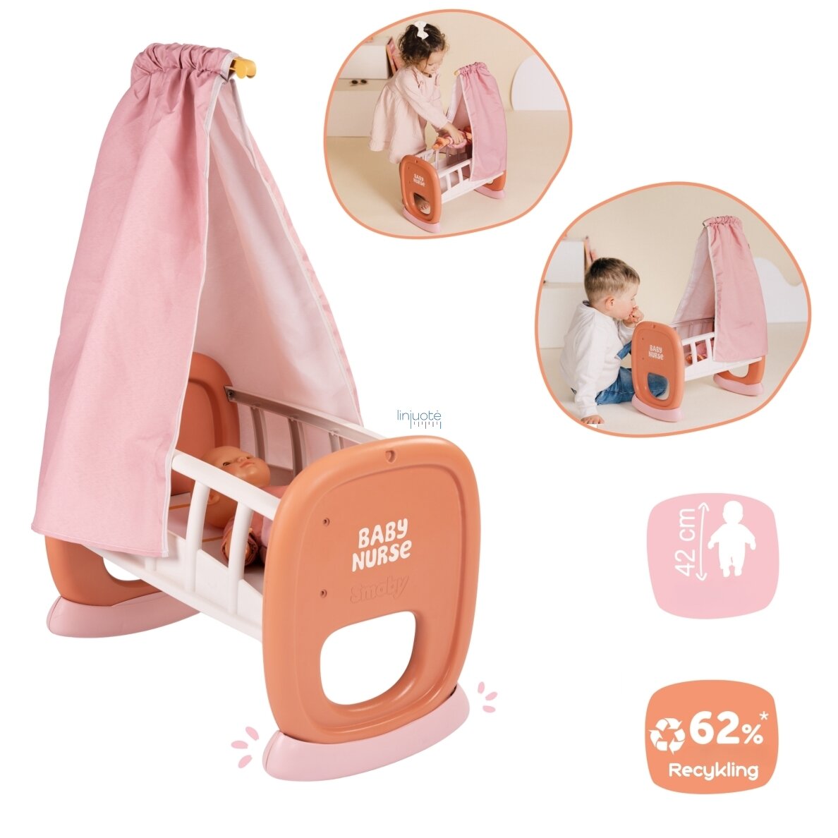 Smoby Baby Nurse Lopšys su baldakimu, 220391 7 Smoby Baby Nurse Lopšys su baldakimu, 220391 7
