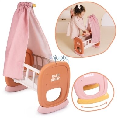 Smoby Baby Nurse Lopšys su baldakimu, 220391 1 Smoby Baby Nurse Lopšys su baldakimu, 220391 1