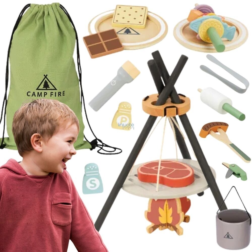 TOOKY TOY Medinis Kempingo Rinkinys Maisto Gaminimui Laužavietė TP535