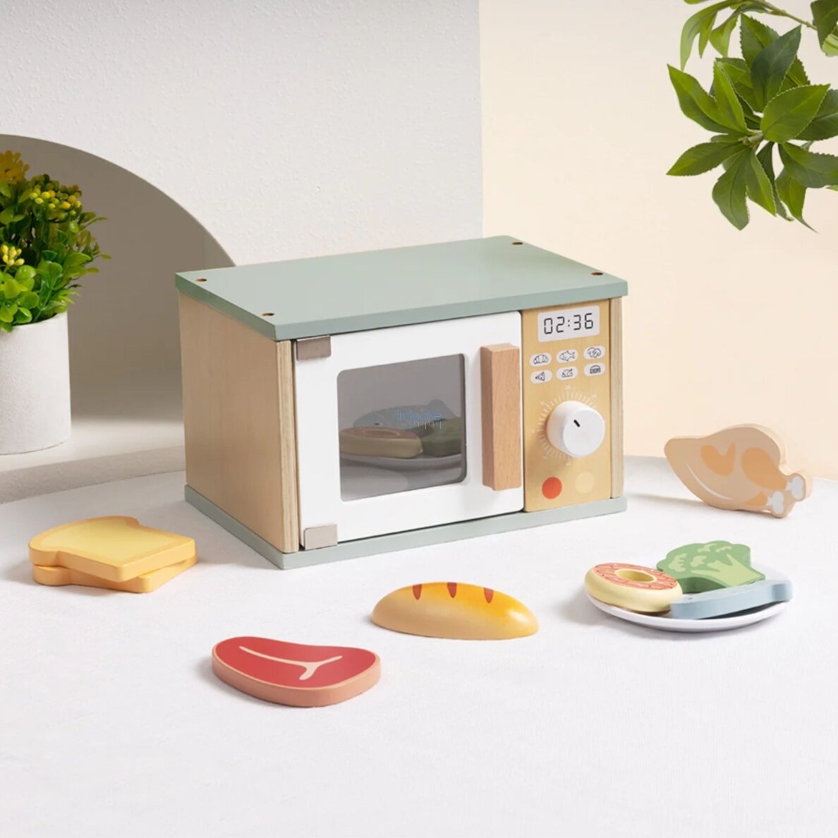 TOOKY TOY Medinė Mikrobangų Krosnelė Maisto Produktų Rinkinys, TP525 5