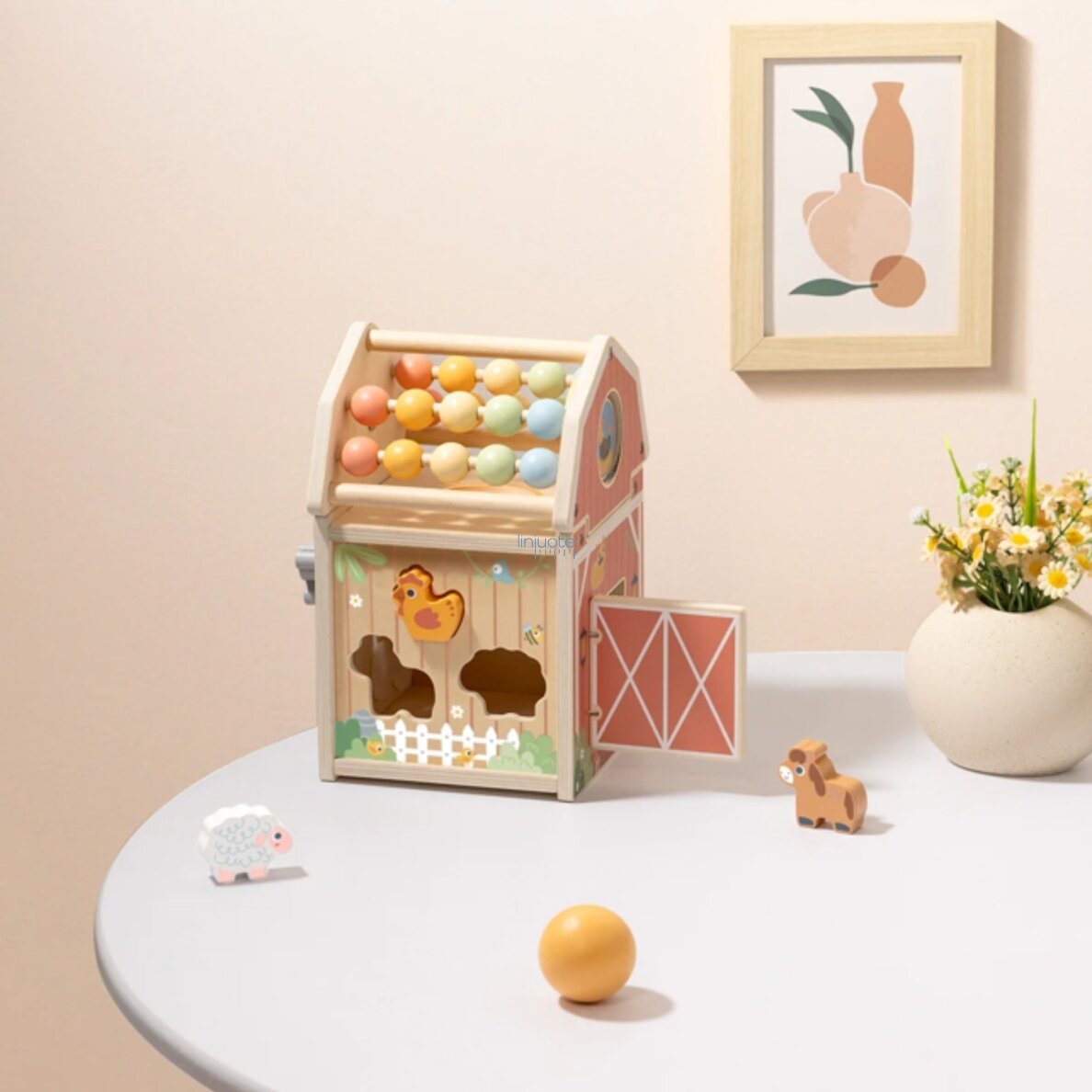 TOOKY TOY Medinė veiklos tvartas Montessori rūšiavimo ir skaičiuotuvo žaislas TP538 1