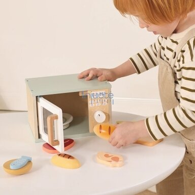 TOOKY TOY Medinė Mikrobangų Krosnelė Maisto Produktų Rinkinys, TP525 TOOKY TOY Medinė Mikrobangų Krosnelė Maisto Produktų Rinkinys, TP525