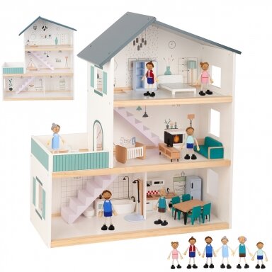TOOKY TOY DIDELIS MEDINIS LĖLIŲ NAMELIS SU BALDAIS + 6 LĖLIŲ FIGŪRĖLĖS, TH919 TOOKY TOY DIDELIS MEDINIS LĖLIŲ NAMELIS SU BALDAIS + 6 LĖLIŲ FIGŪRĖLĖS, TH919