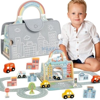 TOOKY TOY Mini Miesto Rinkinys Nešiojamas Krepšys Automobiliai TP536 TOOKY TOY Mini Miesto Rinkinys Nešiojamas Krepšys Automobiliai TP536