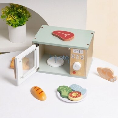 TOOKY TOY Medinė Mikrobangų Krosnelė Maisto Produktų Rinkinys, TP525 3