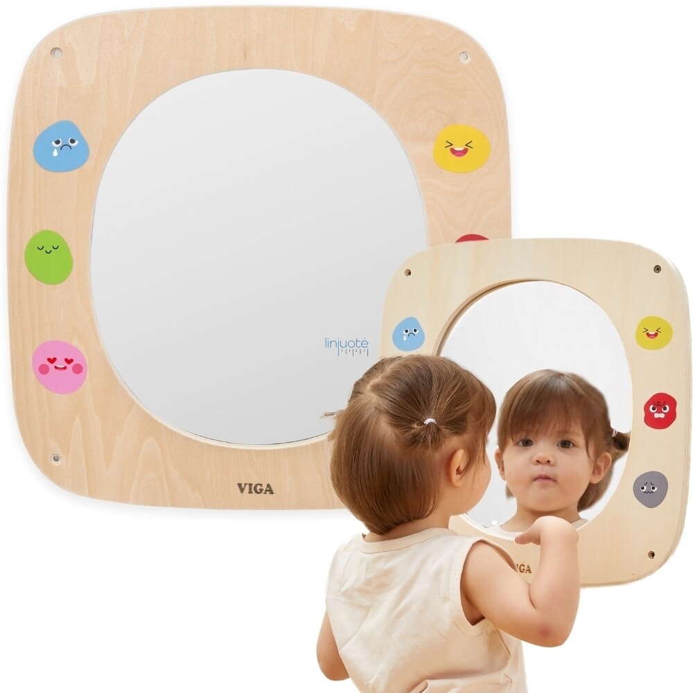 Medinė sensorinė manipuliacinė lenta su Veidrodžiu ir šypsenėlėmis - Emocijos, 44806