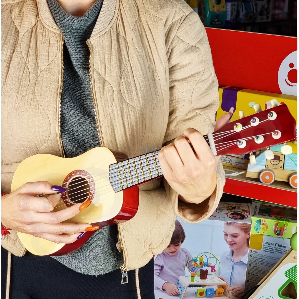 Viga Medinė Vaikiška Gitara 21 colio, 6 stygų, Natūrali 50692 1