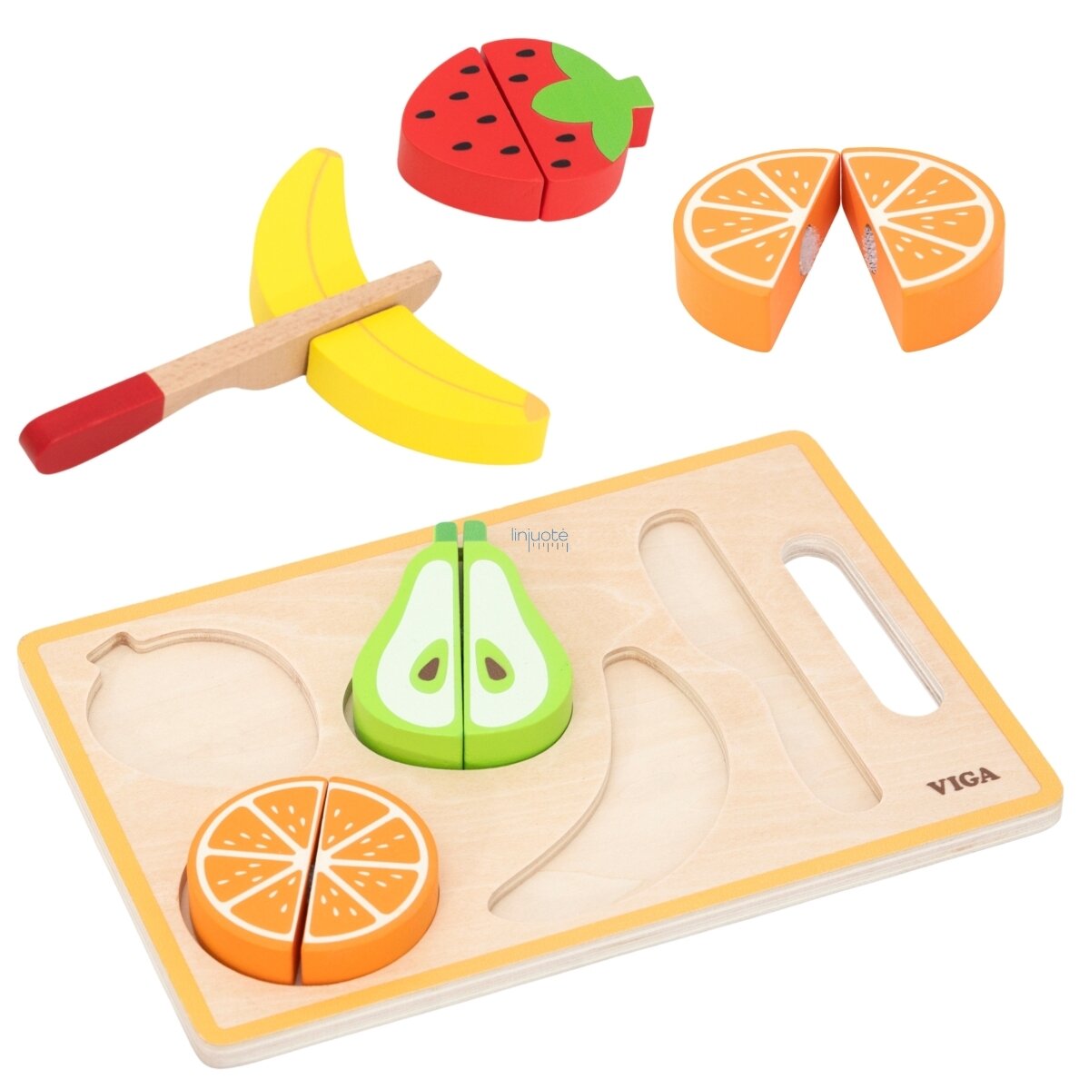 VIGA Medinė Montessori Edukacinė Dėlionė „Vaisiai Pjaustyti“, 44789 1