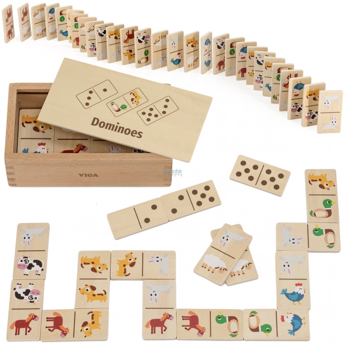 Medinis domino žaidimas "Gyvūnai ir skaičiai", 44781 1 Medinis domino žaidimas "Gyvūnai ir skaičiai", 44781 1
