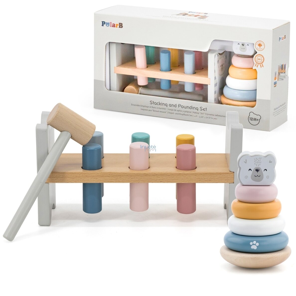 VIGA PolarB rinkinys medinė piramidė + kalimo žaidimas su plaktuku Baltasis lokys Montessori VIGA PolarB rinkinys medinė piramidė + kalimo žaidimas su plaktuku Baltasis lokys Montessori