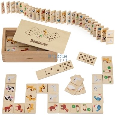 Medinis domino žaidimas "Gyvūnai ir skaičiai", 44781 Medinis domino žaidimas "Gyvūnai ir skaičiai", 44781