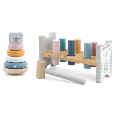 VIGA PolarB rinkinys medinė piramidė + kalimo žaidimas su plaktuku Baltasis lokys Montessori VIGA PolarB rinkinys medinė piramidė + kalimo žaidimas su plaktuku Baltasis lokys Montessori