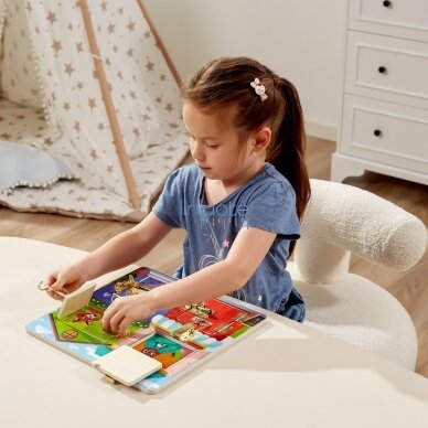 VIGA MEDINĖ MANIPULIAVIMO LENTA, ATIDARANTI SPYNAS IR UŽRAKTUS "MONTESSORI" NAMELIS, 44653 1