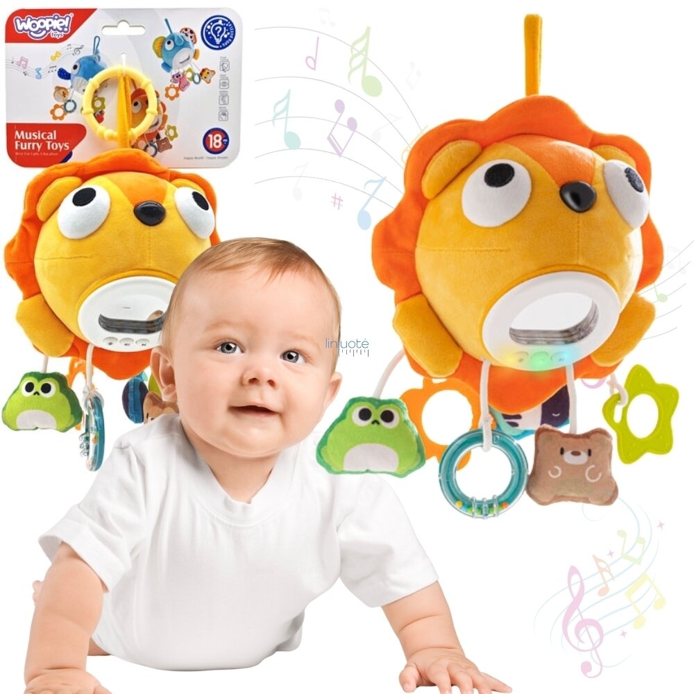 Woopie Baby Pliušinis Liūtas – Interaktyvus Muzikinis Minkštas Žaislas su Pakabukais ir Kramtukais 56317