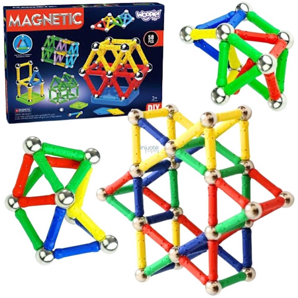 WOOPIE MAGNETINIAI KONSTRUKCINIAI 3D KALADĖLIAI, 58 EL., 55891 WOOPIE MAGNETINIAI KONSTRUKCINIAI 3D KALADĖLIAI, 58 EL., 55891