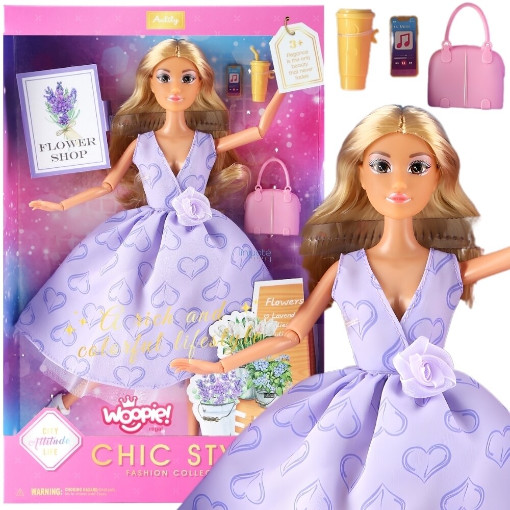 WOOPIE ROYAL Lėlė Lily Ilgi Blond Plaukai 30 cm Levandų Suknelė Priedai, 57833