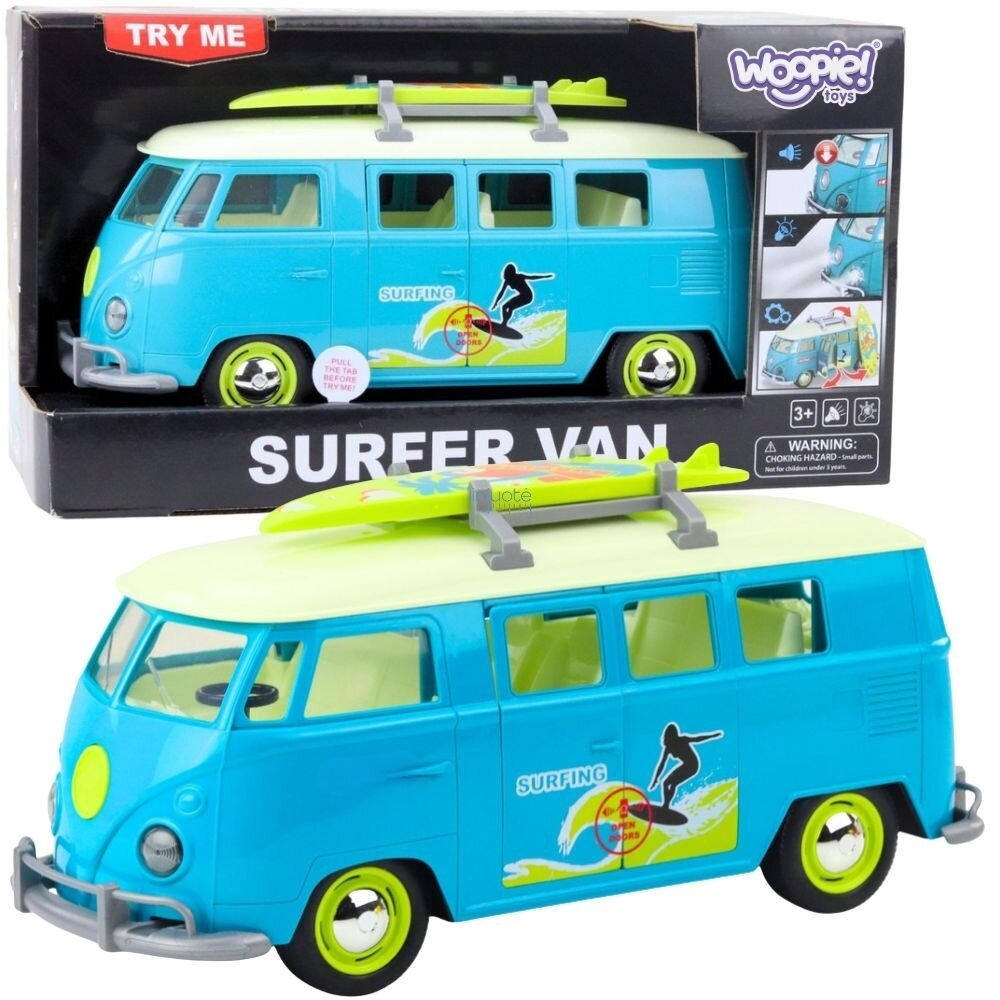WOOPIE Automobilis Bus Surfing Klasikinis Mėlynas Su Šviesos Ir Garso Efektais Modelis, 57208 WOOPIE Automobilis Bus Surfing Klasikinis Mėlynas Su Šviesos Ir Garso Efektais Modelis, 57208