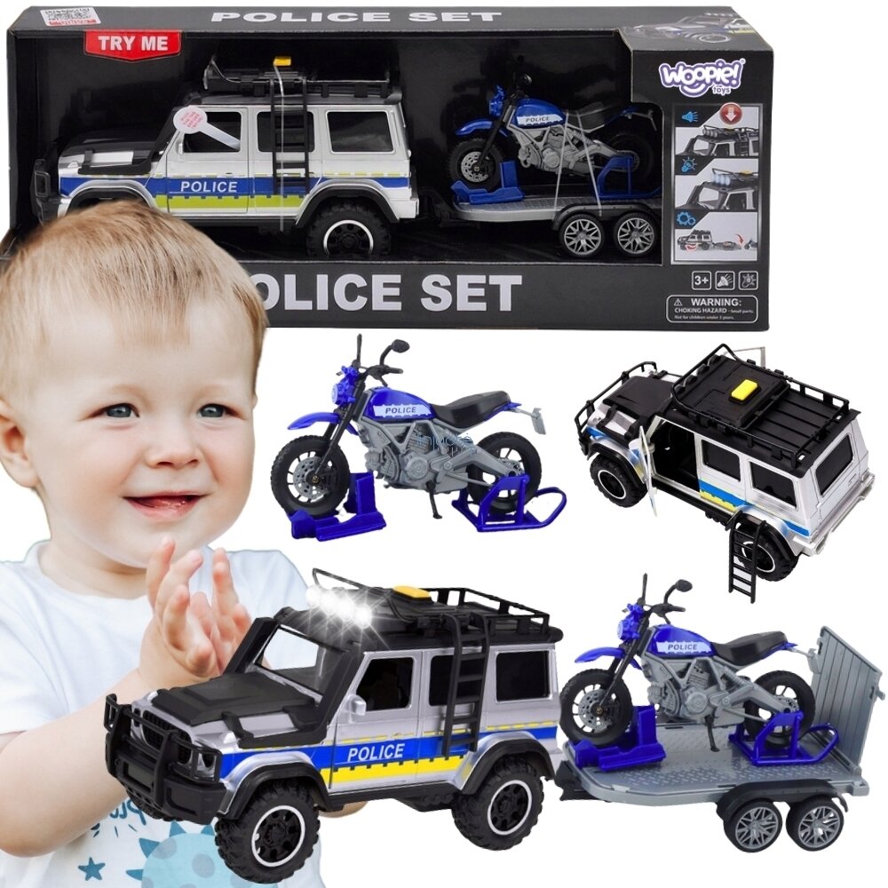 WOOPIE Tereninis Policijos Automobilis su Prailginta Motociklo Priekaba, 57253