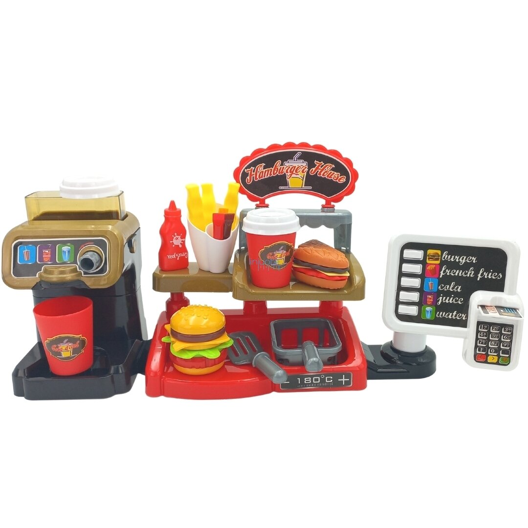 PLASTIKINĖ GREITO MAISTO KAVINĖ SU KASA IR PRIEDAIS, 45043 10 PLASTIKINĖ GREITO MAISTO KAVINĖ SU KASA IR PRIEDAIS, 45043 10