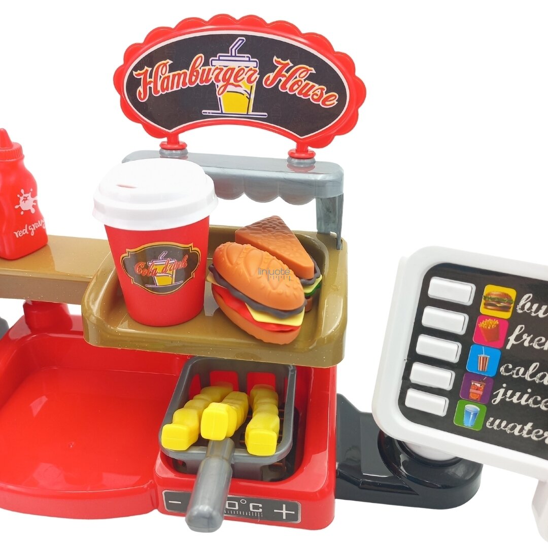 PLASTIKINĖ GREITO MAISTO KAVINĖ SU KASA IR PRIEDAIS, 45043 6 PLASTIKINĖ GREITO MAISTO KAVINĖ SU KASA IR PRIEDAIS, 45043 6