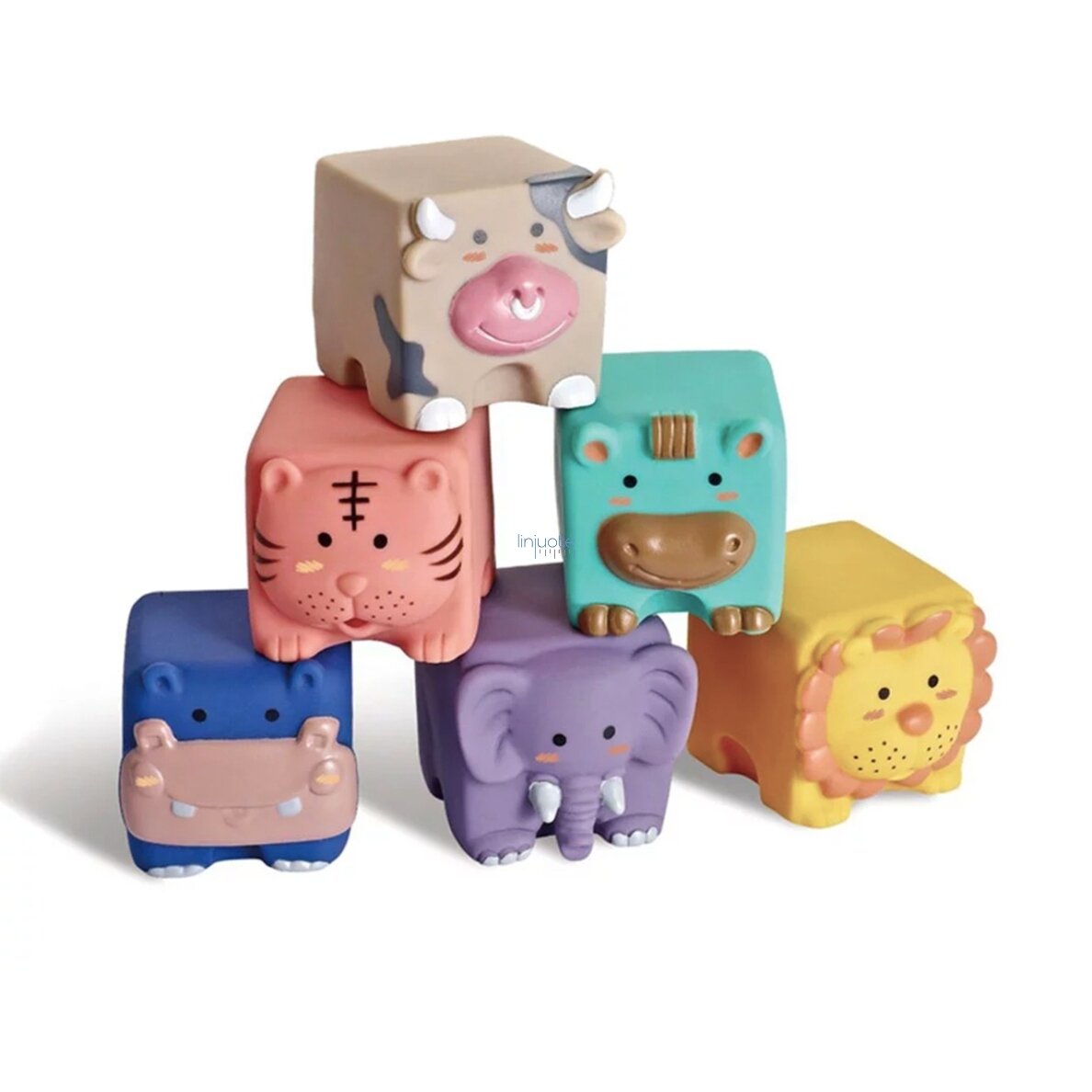 WOOPIE BABY Jutikliniai Blokai Gyvūnų Dėlionė Squeeze + Garso 6 vnt. 2