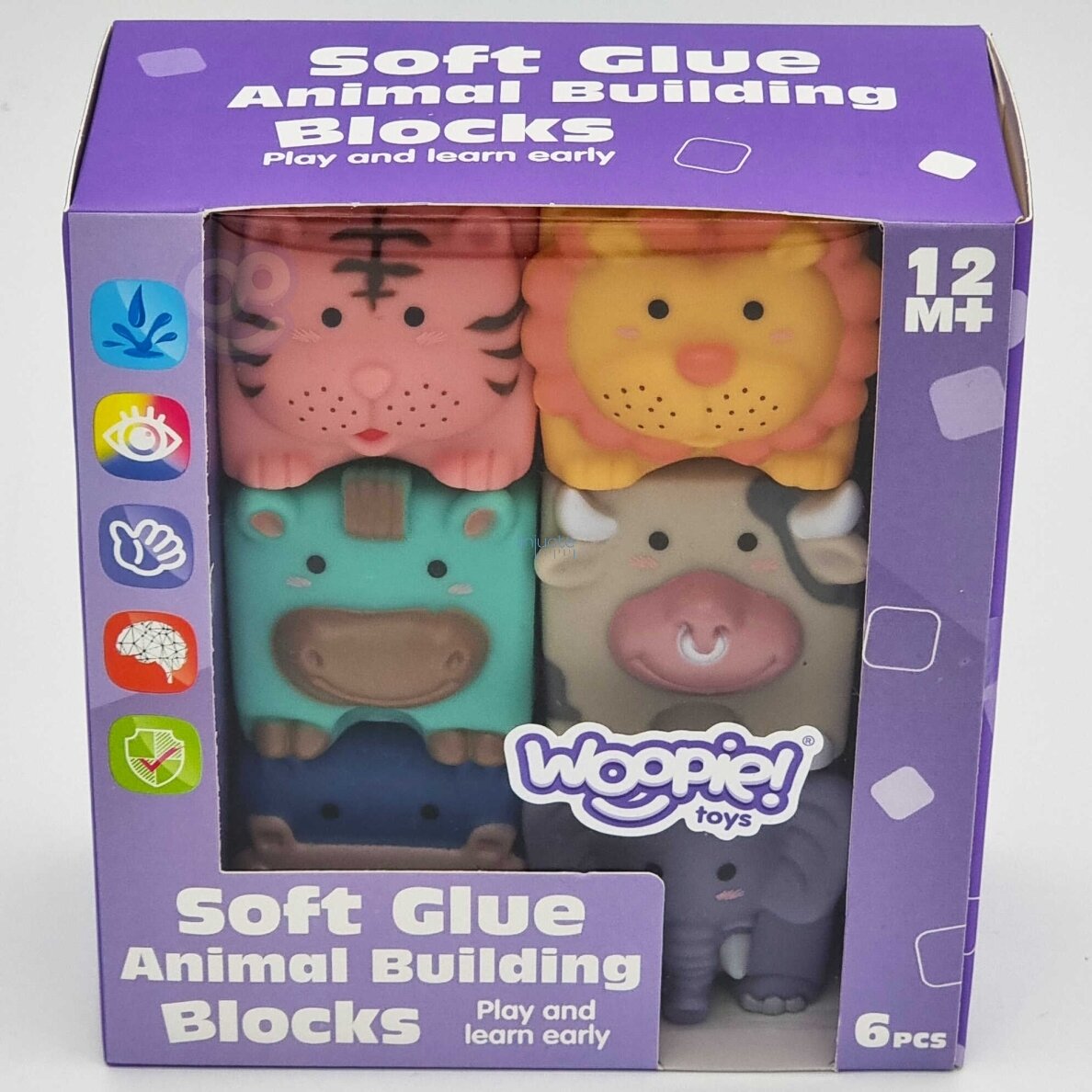 WOOPIE BABY Jutikliniai Blokai Gyvūnų Dėlionė Squeeze + Garso 6 vnt. 4