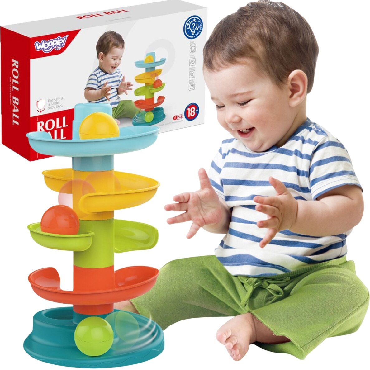 WOOPIE BABY Kamuoliukų trasa (kulodromas) Spiralinis rinkinys + 3 kamuoliukai