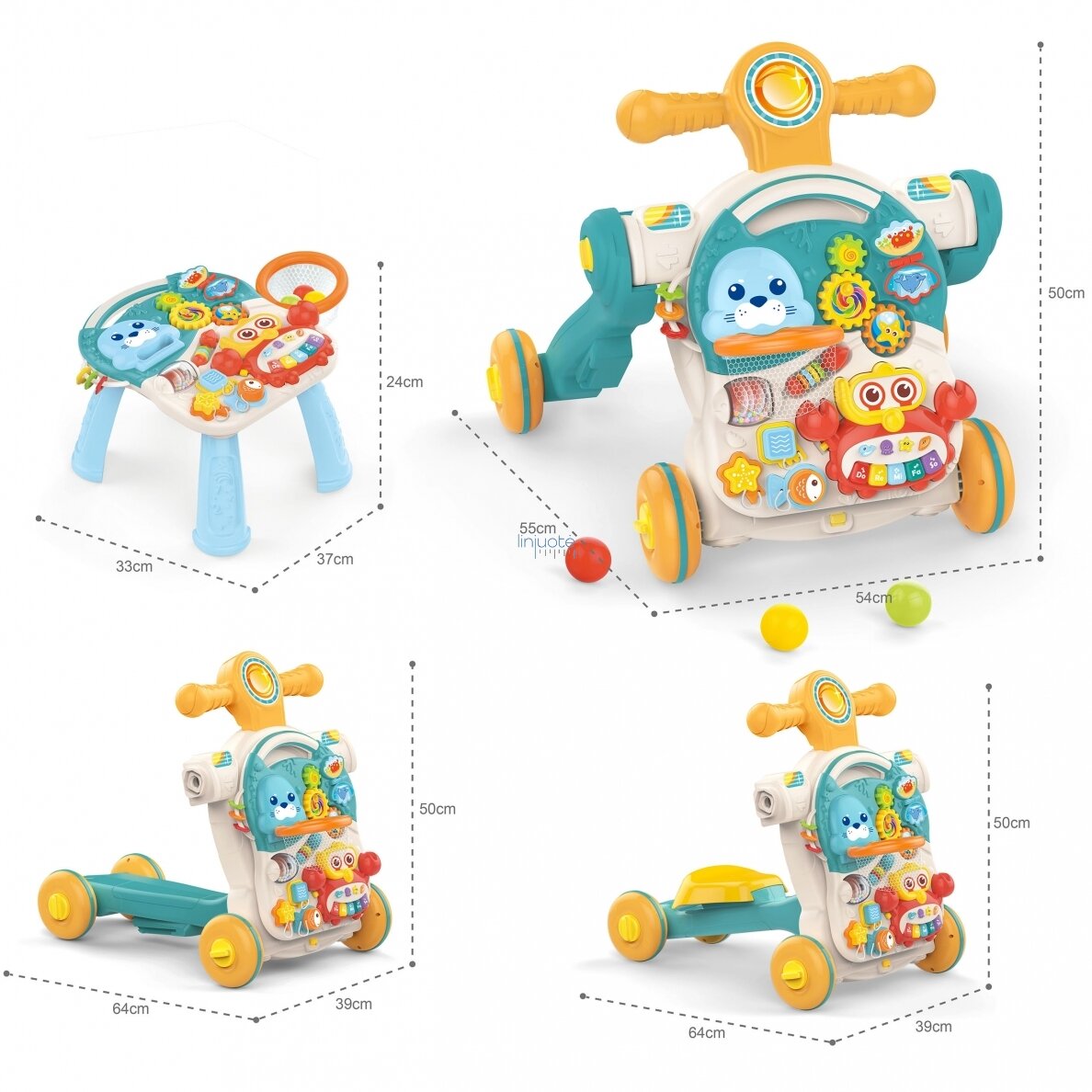 BABY VAIKIŠKAS STUMDUKAS, EDUKACINIS STALAS, PASPIRTUKAS, MINI DVIRATIS 4IN1, 47597 3