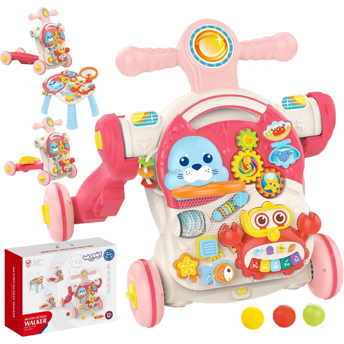 WOOPIE BABY Stumdomas Vežimėlis Edukacinis Stalas Pasivažinėjimui 4in1