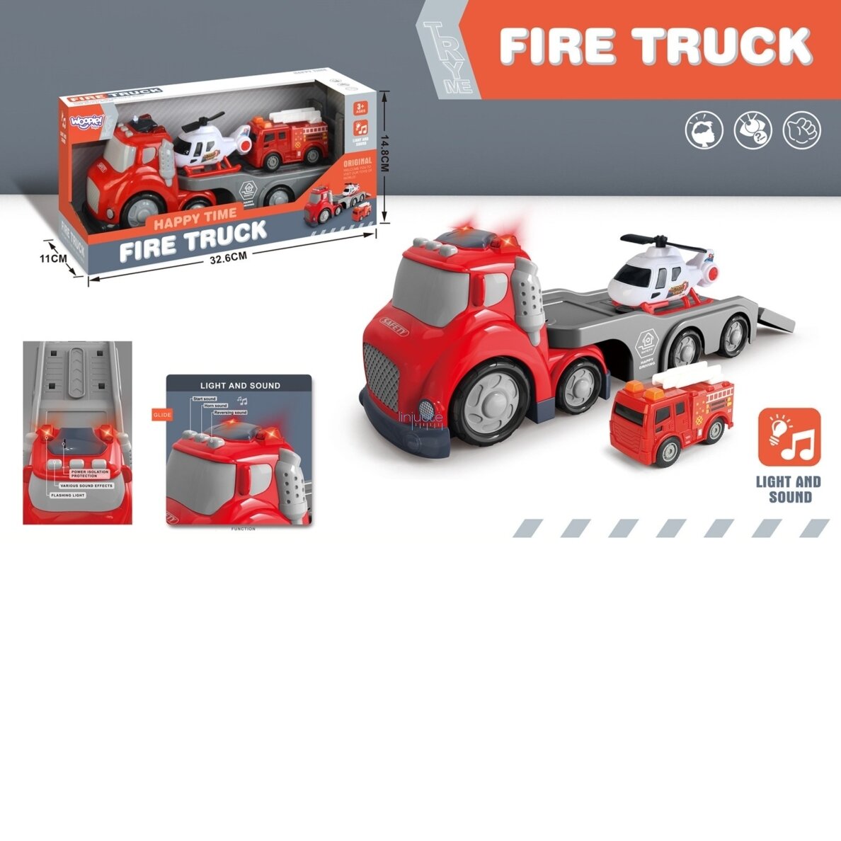 WOOPIE RAUDONA GAISRINĖS PRIEKABA CITY TRUCK GARSO IR ŠVIESOS EFEKTAI, 53156 5