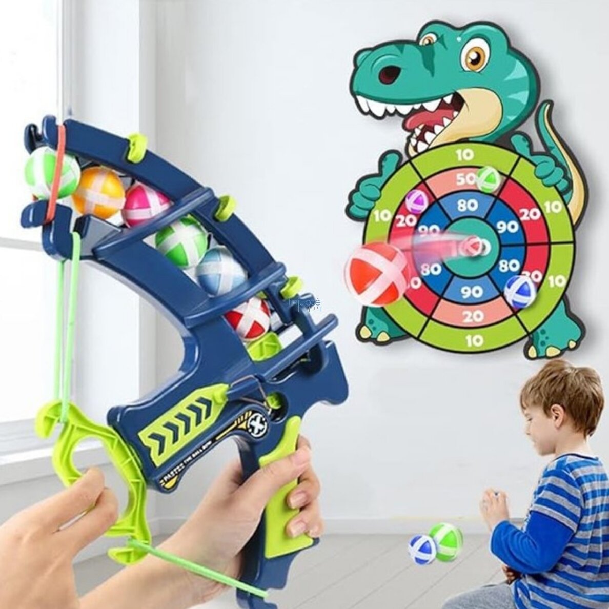WOOPIE ĮGŪDŽIŲ ŽAIDIMAS SU VELCRO STRĖLĖMIS RINKINYS 2IN1 TAIKINYS + LANKAS DINO, 54535 1