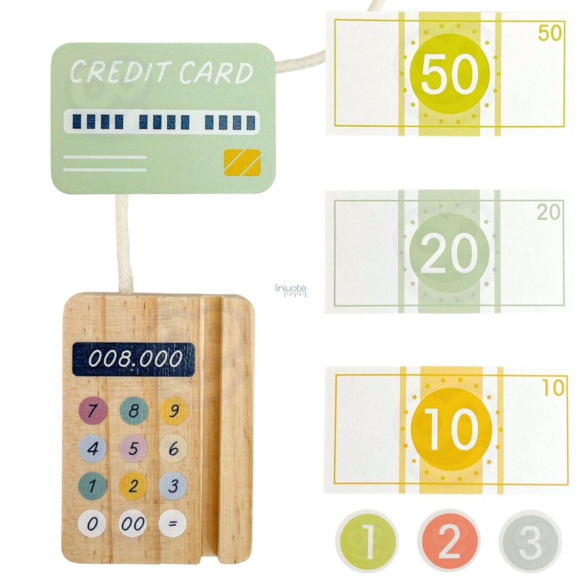 Woopie Green Medinė Edukacinė Parduotuvės Kasa su Priedais 23 el., FSC Sertifikuota 56430 6