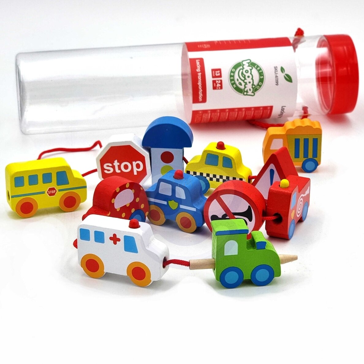 WOOPIE GREEN Mediniai Siūlų Vėrimo Rinkinys Transporto Priemonės Automobiliai 13 vnt. 2 WOOPIE GREEN Mediniai Siūlų Vėrimo Rinkinys Transporto Priemonės Automobiliai 13 vnt. 2