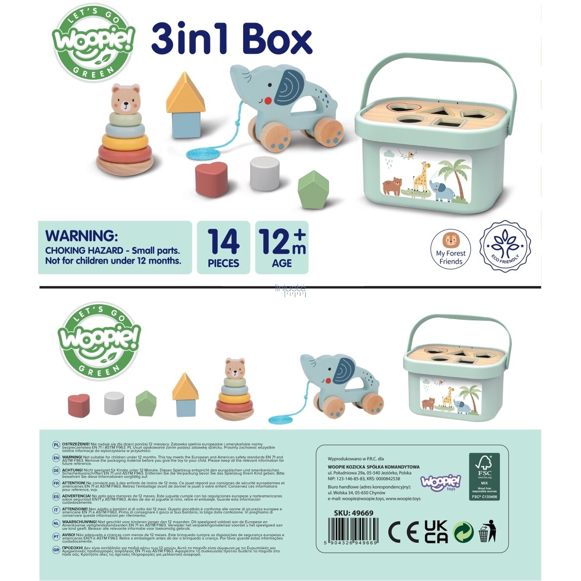 WOOPIE GREEN Dėžutė Rūšiuoklė Box 3v1 Kaladėlės Piramidė Dramblys FSC, 49669 12 WOOPIE GREEN Dėžutė Rūšiuoklė Box 3v1 Kaladėlės Piramidė Dramblys FSC, 49669 12